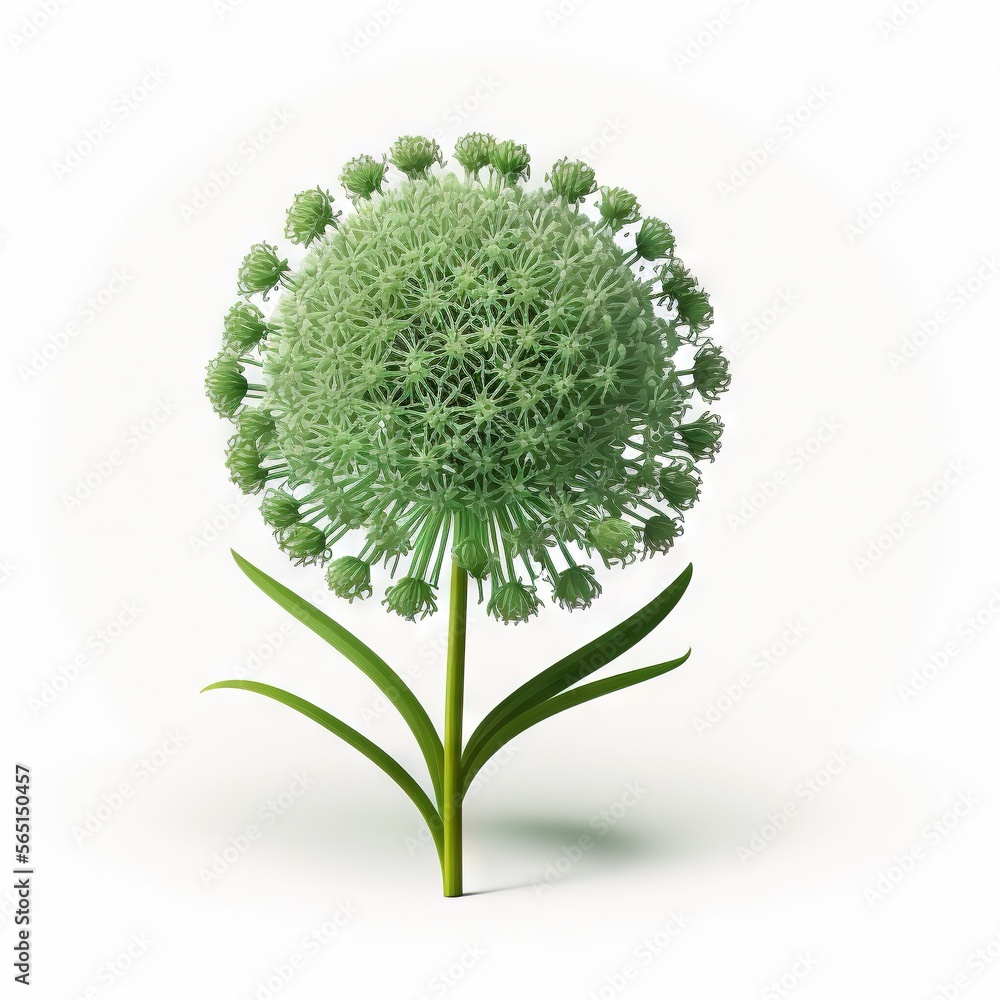 Poster a green flower with a white background and a green stem with leaves on it and a white background wit