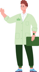 Eco scientist character. Person in green lab coat