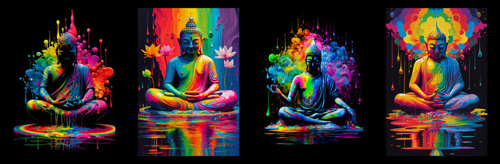 Abstract buddha sitting with lotus. AI generative.