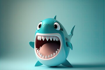 Fototapeta premium Cute 3D Cartoon shark character. Generative AI