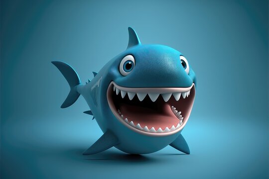 Cute 3D Cartoon shark character. Generative AI