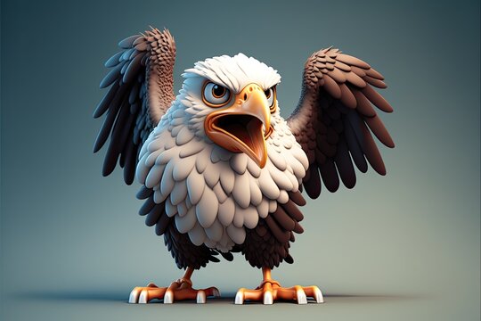 Cute 3D Cartoon eagle character. Generative AI