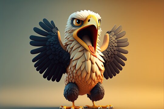 Cute 3D Cartoon eagle character. Generative AI