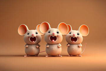 Cute 3D Cartoon mice characters. Generative AI