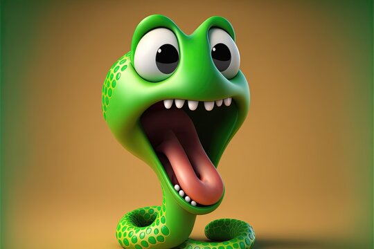 Cute 3D Cartoon snake character. Generative AI