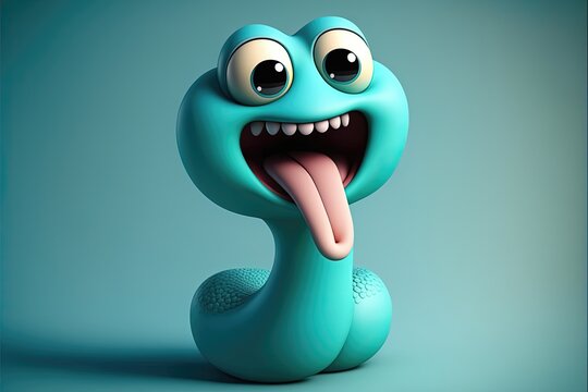 Cute 3D Cartoon snake character. Generative AI