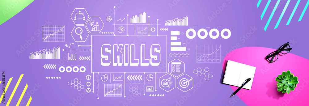 Poster skills theme with notebook and pen