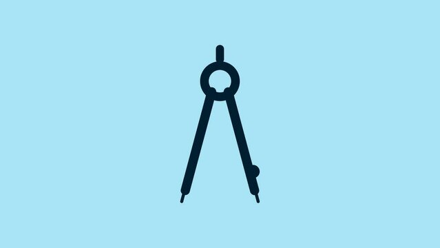 Blue Drawing compass icon isolated on blue background. Compasses sign. Drawing and educational tools. Geometric instrument. 4K Video motion graphic animation