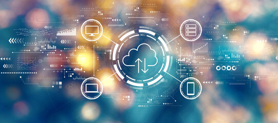 Cloud computing with blurred city at night