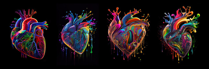 Heart symbol with multicolored liquid paints. AI generative. - obrazy, fototapety, plakaty