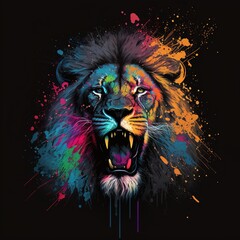 lion head color splash illustration