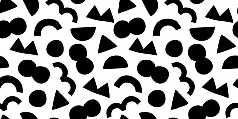 Fototapeta na wymiar Fun black and white doodle seamless pattern. Creative minimalist style art background for children or trendy design with geometric shapes. Simple childish backdrop.