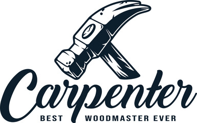 Logotype of hammer for carpentry and wood workshop