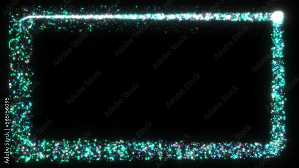 Poster glowing blue particle trail moving on black background. glitter particle moving on black background,