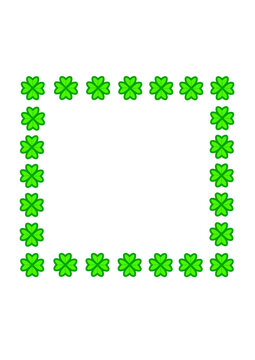 quadratischer rahmen aus sieben mal sieben grünenen kleeblättern