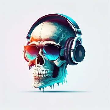 dj with skull headphones color illustration