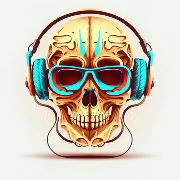 dj with skull headphones color illustration
