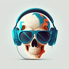 Obraz na płótnie Canvas dj with skull headphones color illustration