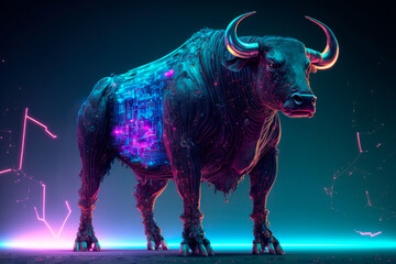 Cyborg bull. Digital world. Bull market.
