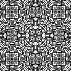 Stylish texture with figures from lines.
Abstract geometric black and white pattern for web page, textures, card, poster, fabric, textile. Monochrome graphic repeating design. 