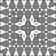 Stylish texture with figures from lines.
Abstract geometric black and white pattern for web page, textures, card, poster, fabric, textile. Monochrome graphic repeating design. 
