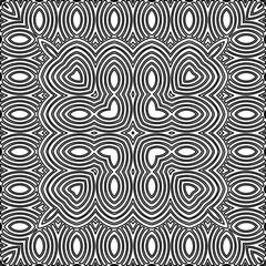 Stylish texture with figures from lines.
Abstract geometric black and white pattern for web page, textures, card, poster, fabric, textile. Monochrome graphic repeating design. 