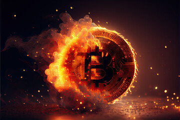 Burning Bitcoin - BTC Sign - cryptocurrency - Generative AI