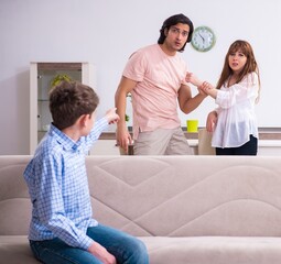 Fototapeta premium Family conflict with husband and wife and child