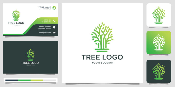 Tree logo vector icon. Nature trees vector illustration logo design and business card template.