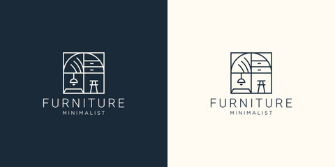 Interior minimalist room, gallery furniture logo design vector. furniture logo outline