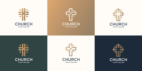 set minimal Jesus Christ Cross. line style concept for Christian Church Community inspiration