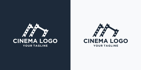 cinema film strips double clip logo. abstract cinema logo concept vector template.