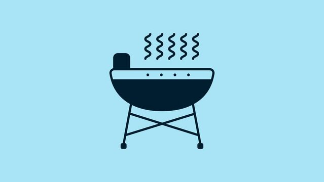 Blue Barbecue grill icon isolated on blue background. BBQ grill party. 4K Video motion graphic animation