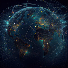 Communication technology with global internet network connected around Earth, worldwide international connections