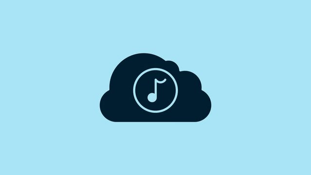 Blue Music streaming service icon isolated on blue background. Sound cloud computing, online media streaming, online song, audio wave. 4K Video motion graphic animation