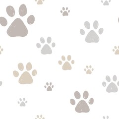 Paws seamless pattern. Muted colors animal pattern. Hand drawn animal footprints print - 565164288