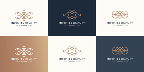 Fototapeta na wymiar set of Infinity beauty minimalist logo design. logo for cosmetic, skin care, beauty, feminine design