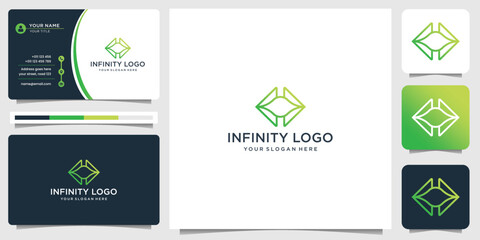 geometric Infinity logo with line art style and business card design template outline color gradient
