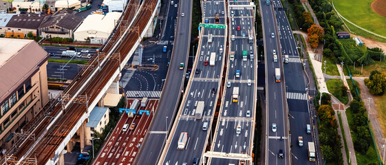 Fototapeta na wymiar Aerial view of an expressway bridge in Tokyo, Japan
