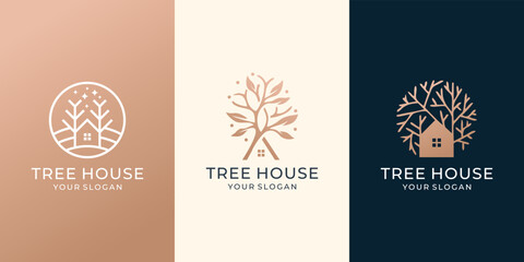 set of tree house logo icon template. Tree House business vector, Brand Identity, modern logo Vector