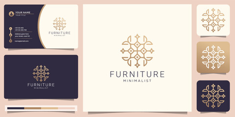geometry line furniture logo template. interior design illustration with business card inspiration.