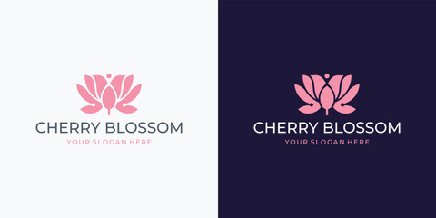Cherry blossom logo design vector template.