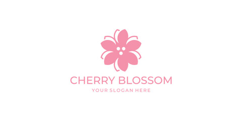 cherry Blossom logo modern beauty line art style Vector template.