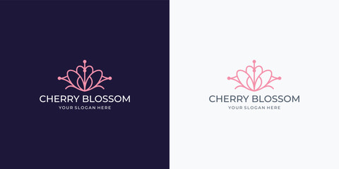 minimalist line cherry blossoms logo design template. line art style floral blossom inspiration
