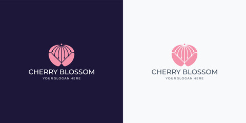 circular line shape cherry blossoms logo design template vector illustration.