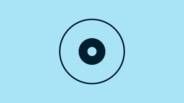Blue CD or DVD disk icon isolated on blue background. Compact disc sign. 4K Video motion graphic animation