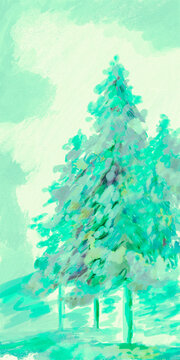 Impressionistic & Vibrant Pine/Conifer Forest- Digital Painting/Illustration/Art/Artwork Background or Backdrop, or Wallpaper - Holiday, Christmas © DLP INSPIRATIONS