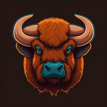 Bison face chibby cartoon flat 2D | Generative AI