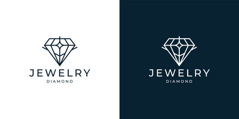 geometry diamonds gem logo with light concept, line minimalist jewelry logo inspiration.
