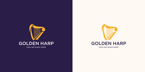 golden harp ancient lyre icon isolated on white and dark background. golden harp inspiration. © ulhaq_std